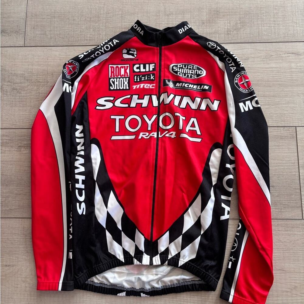 Schwinn Team Vintage 1990s Toyota All Over Print Red Black Cycle Racing Jersey M